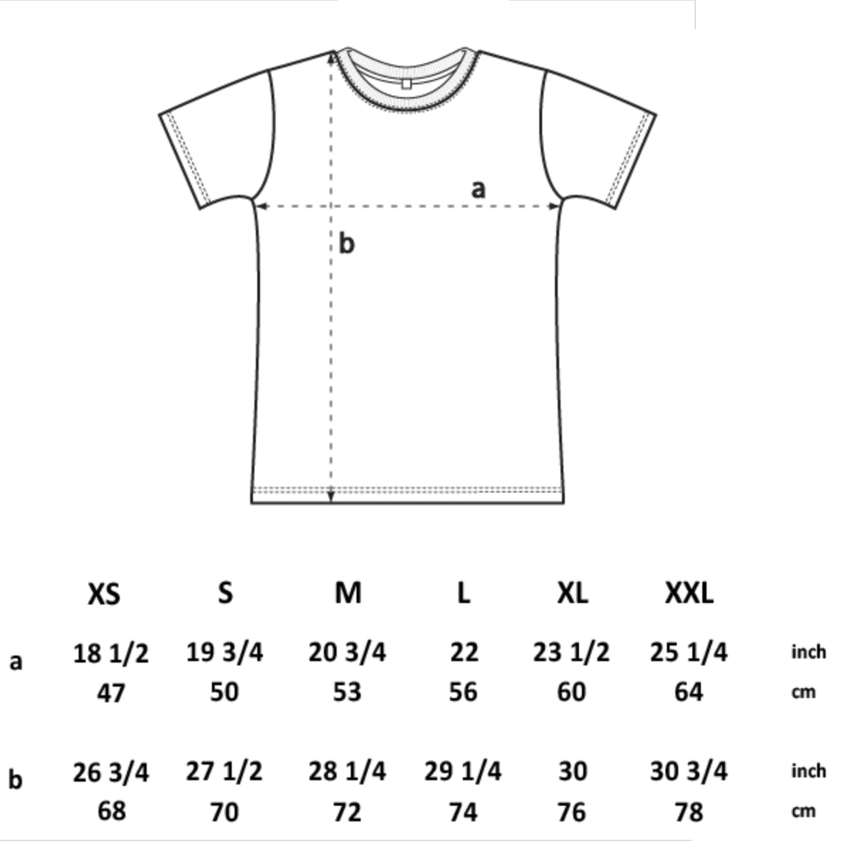 Jersey T Shirt Size Chart